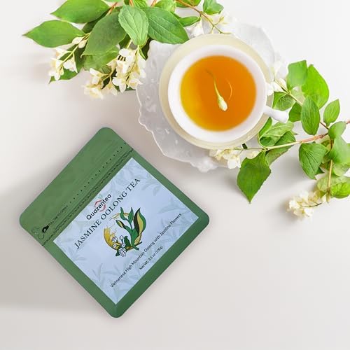 QuaZenTea Jasmine Premium Oolong Tea Loose Leaf 3.5oz (100g) - High Mountain Vietnamese Green Oolong - Pure Hand-Sorted for Smooth, Non-Bitter Taste & Rich Aroma