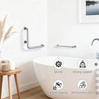 L-Shaped Angled Shower Grab Bar w/Straight Bathroom Safety Handrail 16 Inch, iHansee Brushed Nickel Handicap Grab Bar Wall Mounted, Toilet Bathtub Balance Support Bar for Elderly Seniors Injury
