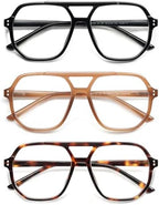 AMOMOMA Trendy Retro Aviator Reading Glasses for Women Men,Classic Large Oversized Reader Blue Light Computer Frame AM6145
