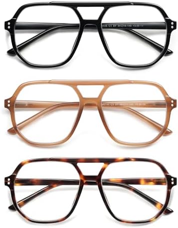 AMOMOMA Trendy Retro Aviator Reading Glasses for Women Men,Classic Large Oversized Reader Blue Light Computer Frame AM6145