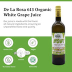 De La Rosa Organic White Grape Juice, Kosher, Non-GMO & Gluten Free, Austrian White Grape Juice, No Preservatives or Sulfites, No Water Added, 25.4 Oz Glass Bottle (Pack of 2)