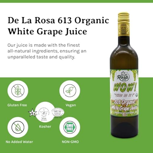 De La Rosa Organic White Grape Juice, Kosher, Non-GMO & Gluten Free, Austrian White Grape Juice, No Preservatives or Sulfites, No Water Added, 25.4 Oz Glass Bottle (Pack of 2)