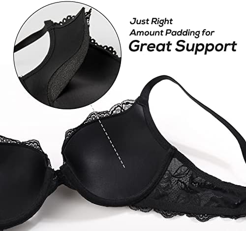 DOBREVA Women's Push Up Lace Bra Underwire Plunge Full Coverage Bras Sexy Plus Size Support