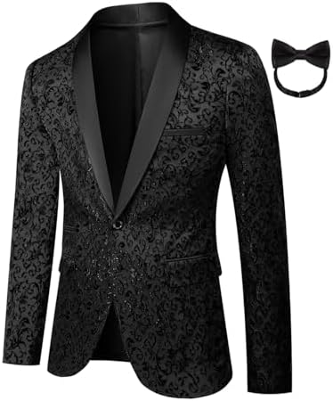 Mens Tuxedo Black Floral 2 Piece for Prom Wedding Party Suit Jacket Pants Slim Fit Shawl Lapel