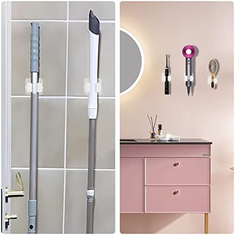 8PCS Broom Holder Wall Mount, Self Adhesive No Drilling Anti-Slip Mop and Broom Holder Organizer Hanger Wall Mount, Broom Gripper and Mop Holder Wall Mounted for Home Garden Garage Storage