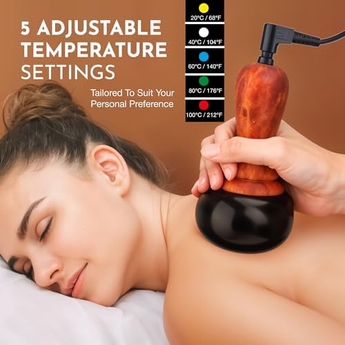 Electric Hot Stone Massager - Portable Bian Stones Gua Sha Scraping Home Massage Therapy Kit - Handheld Rock Warmer Wand Tool Set with Temperature Adjustment Control for Back Neck Body Pain Relief