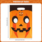 50 Pcs Halloween Goodie Bags with Handles, Happy Halloween Treat Bag, Plastic Trick or Treat Pumpkin Gift Goody Candy Cookie Snack Party Favor Bags Bulk for Trick or Treating Helloween Party Supplies