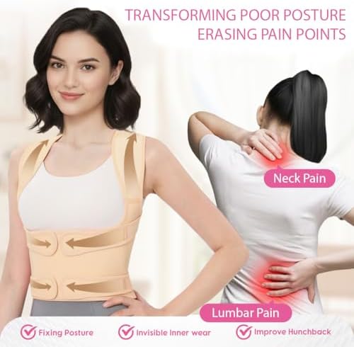 Posture Corrector for Women & Men – Adjustable Back Brace with Full Back Support, Shoulder Straightener for Spine Alignment, Scoliosis, Hunchback & Back Pain Relief (Beige, Medium)