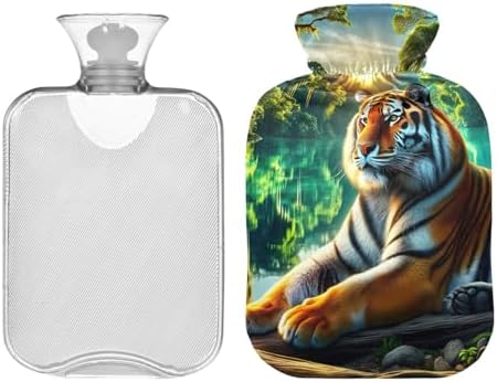 Animal Tiger Hot Water Bottles with Soft Velvet Cover Hot Water Bag for Neck and Shoulder Pain Relief, 2L