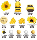 17 PCS Bee Cake Topper Happy bee day Cake Topper Honeycomb Sunflower Cake Decoration for Honeycomb Theme Birthday Party Supplies
