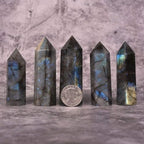 Angelstones Natural Labradorite Gemstone Healing Crystal Hexagonal Pointed Reiki Chakra Faceted Prism Wand Carved Stone Figurine Home Decor