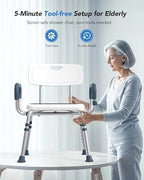 Adjustable Shower Chair for Seniors with Arms and Back, Height Adjustable Bath Seat for Elderly and Disabled, Non-Slip Shower Seat for Inside Shower, HSA/FSA Eligible Bath Chair for Bathtub