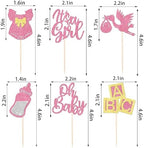 24pcs It's a Girl Cupcake Toppers, Glitter Baby Bottle & Bow Dress Decorations for Baby Shower, Gender Reveal, Kids Girls Birthday Party