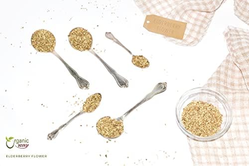 Organic Way Dried Elder Flowers/Elderflower (Sambucus nigra) - European Wild-Harvest | Organic & Kosher Certified | Vegan, Non GMO & Gluten Free | USDA Certified | Origin - Albania (1/4LBS / 4Oz)
