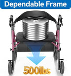 HOMLAND Bariatric Walkers for Seniors, 500lb Heavy Duty Rollator Walker with Extra Wide Padded Seat, 8” All Terrain Foldable Rolling Walker with Dual-Height Adjustable
