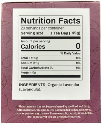 Organic Positively Botanicals Company, Lavender Herbal Tea Bags, 20 Count