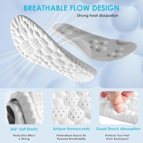 4D Cloud Steppers Insoles for Men and Women - Shock Absorption Inserts, Soft Anti-Fatigue, Relieve Foot Pain, Memory Foam Insoles for Shoes, Boots & Sneakers (Gray, Men: US 7-10/ Women: US 8.5-12)
