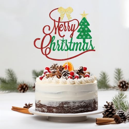 Merry Christmas cake Toppers Glitter Eve Xmas Cupcake Picks for Celebrating Merry Christmas Theme New Year Holiday Party Cake Decorations Supplies ﻿ (1)