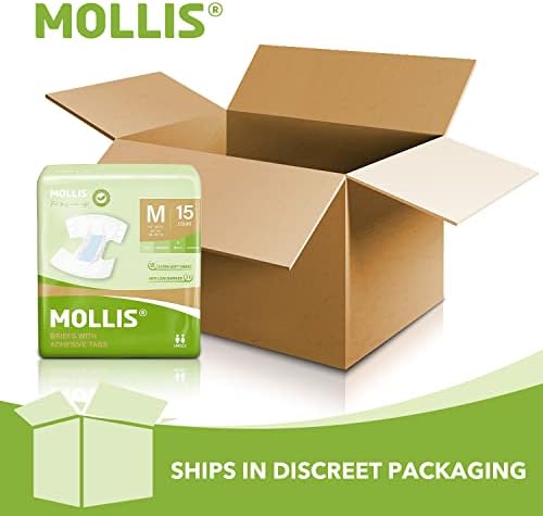 MOLLIS Adult Diapers for Women and Men, Unisex Disposable Incontinence Briefs with Tabs, Odor Control, Medium, 15 Count