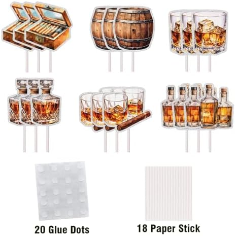 18Pcs Whiskey Cupcake Toppers Glitter Aged To Perfection Party Supplies Cheers to 30th 40th 50th 60th Birthday Cake Decorations Whiskey Theme Party Supplies