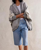 loveimgs Women Y2k Retro Open Front Hoodie Cardigan Sweatshirt Boyfriend Long Sleeve Hooded Patchwork Jackets Fall Outfit