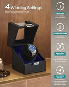 SONGMICS Automatic Single Watch Winder Box with Quiet Motor, for Automatic Watches, with LED Light, Adjustable Pillow, Lock, 4 Winding Settings, Includes a USB-C Charging Cable, Black UJWB030B01