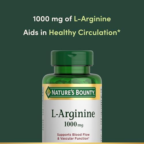 Nature’s Bounty L-Arginine 1000mg for Supporting Blood Flow and Vascular Function – Non-GMO, Gluten Free, 50 Tablets
