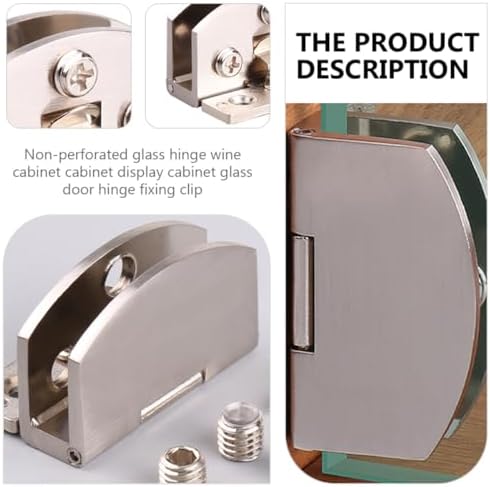 Healeved 2pcs Non-Perforated Wine Cooler Glass Door Hinges with Brushed Silver Arc Design, Multi-Functional Glass Clamp for Cabinet and Display Cabinet Use