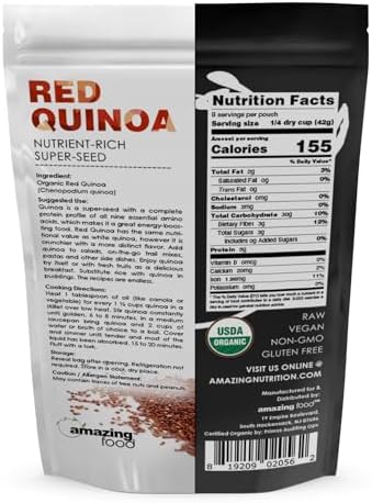 Amazing Food Red Quinoa | 12 Oz | USDA Certified Organic | Vegan | Gluten Free | Non-GMO | Made in USA