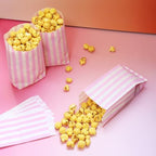 100 Pcs Paper Popcorn Bags Individual Servings small popcorn bags for Party Disposable Snack Candy Movie Nights Pop Corn Bags (Light Pink White)