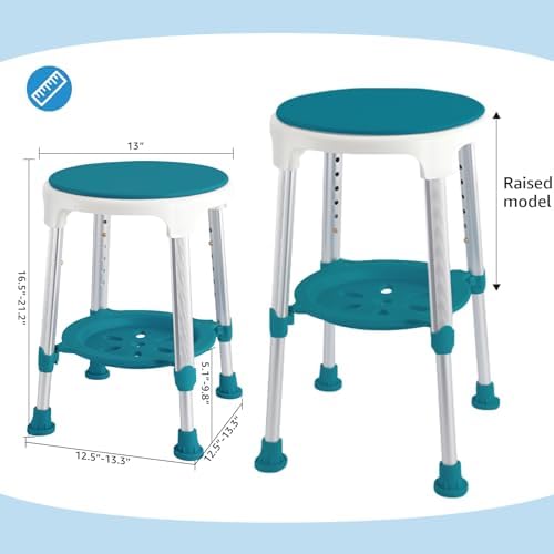 Shower Stool Chair for Inside Shower, Upgrade Small Corner Plastic Stool for Seniors Adult, 360° Swivel Shower Stool Seat for Bathroom, 6-Level Adjustable Height Bath Chair Stools with Shelf