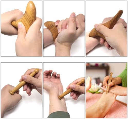 2PCS Reflexology Wood Body Massager Gua Sha Therapy Trigger Point Massage Tool for Relieve Shoulder Neck Hand Waist Calf Leg Foot