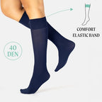 CALZITALY 4 x Opaque Knee-Highs | Trousers Everyday Socks | Black, Blue | 40 DEN | Made in Italy