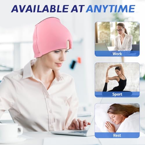 Migraine Relief Cap, Soothing Headache Ice Face Mask Products, Hot and Cold Therapy, Migraine Headache Relief Cap for Migraine, Sinus, Puffy Eyes, Tension, Stress and Hangover(Pink)