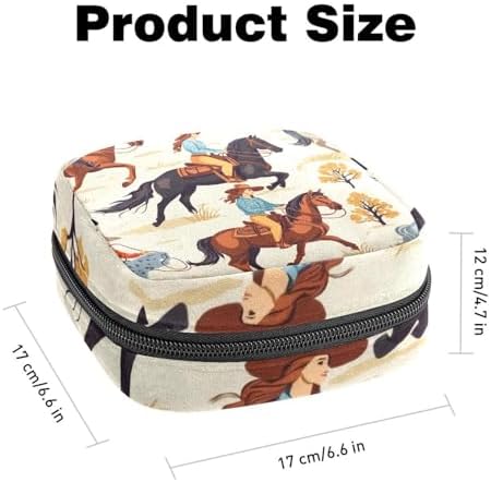 Wild Western Women Cowgirls with Horse Desert Sanitary Napkin Storage Bag, Tampons Collect Holder Purse, First Period Kit for Girls Women, Pad Bag for Period for School
