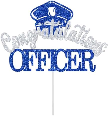 Congratulations Officer Cake Topper, Police Officer Graduation Decorations, Congrats Police Officer, Police Academy Graduation Party Decorations (Blue and Silver Glitter)