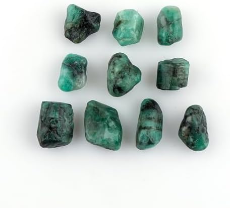 CRYSTALIS 10pcs Natural Emerald Raw Crystals, Loose Gemstone Wholesale Bulk Rough Jewelry Making Supply, Chakra Healing Raw Stones, Wire Wrapping, DIY, Tumbling, Gem Collection, (8-12mm)