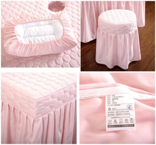 Massage Table Sheet Sets,Massage Table Cover, Body Massage Bed Spa Table Skirt, Includes Skirt Sheet with Face Hole,Quilt Over,Quilt,Pillowcase,Round Stool Cover 5 Pcs