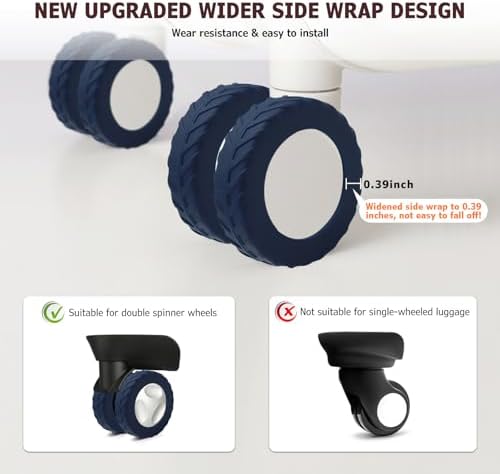 XYOFUN Luggage Compartment Wheel Protection Cover - Upgraded 8-Pack Anti Dust & Scratch Noise Reduction Carry On/Travel Suitcase Wheel Protector - For 2-2.4" wheels - Dark blue