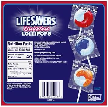 LIFE SAVERS® Swirl Lollipops - Bulk Box of LIFE SAVERS® Lollipops Individually Wrapped, Fruit and Cream Swirled Suckers, Assorted Flavors - 72 Count Box