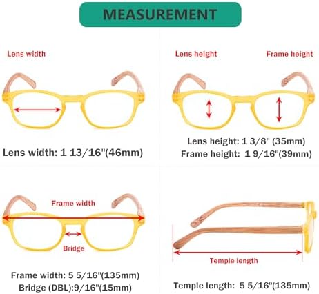 Eyekepper 5-pack Spring Hinge Wood-grain Printed Arms Reading Glasses Yellow,+1.5