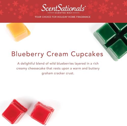 Scentsationals Wax Melts Strong Scent - Blueberry Cream Cupcakes - Long Lasting Scented Wax Cubes for Warmers, 10oz (24-Cubes)