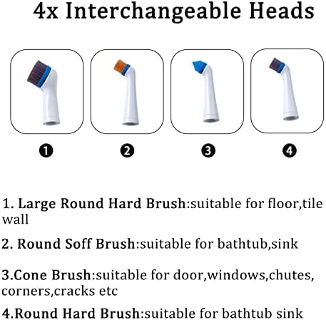 Electric Cleaning Brush with 4 in 1 Multiple Brush Heads,Indoor Household Cordless Motorized Brush for Bathroom Toilet Kitchen Tile Crevice