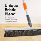 Horse Hair Upright Dust Broom – 18" Swivel Kitchen Sweeper with Soft Bristles for Dog Hair, Hardwood & Tile Floors – Telescopic Handle, Narrow Thin Design