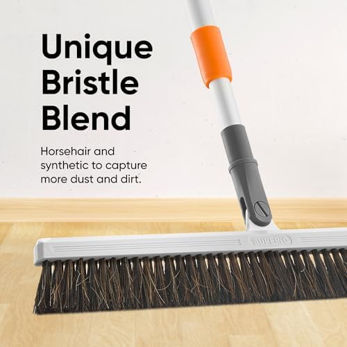 Horse Hair Upright Dust Broom – 18" Swivel Kitchen Sweeper with Soft Bristles for Dog Hair, Hardwood & Tile Floors – Telescopic Handle, Narrow Thin Design