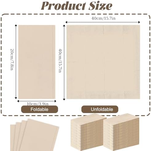 200 PCS Disposable Paper Napkins, 2-Ply Eco Unbleached Brown Dinner Napkins, Compostable Plant-Based Pulp Wedding Dinner Napkin Bulk, 16×16in, Bathroom Hand Towels
