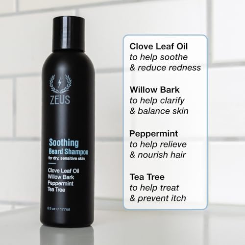 ZEUS Soothing Beard Shampoo for Men, Specialized Face & Hair Wash for Dry & Sensitive Skin, Anti-Dandruff & Itch Relief for Healthy Beard Growth (Made in USA) 6 oz.