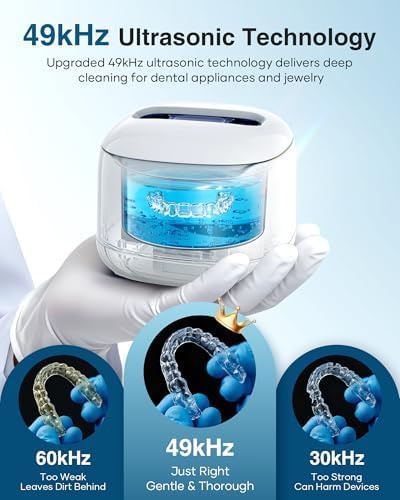 Ultrasonic Retainer Cleaner Machine, 49kHz Dental Cleaning Pod for Night Guards, Mouth Guards, Aligner, Braces, Toothbrush, Jewelry, Dentures, Ultrasonic Cleaner for Oral Dental Care, 220ML, White