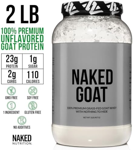 NAKED Goat - Pasture Fed Goat Whey Protein Powder from Small-Herd Wisconsin Dairies, 2Lb Bulk, GMO Free, Soy Free. Easy to Digest - All Natural - 23 Grams of Protein - 30 Servings
