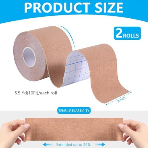 SenseYo 2 Pack Kinesiology Tape, Athletic Tape Supports Protects Muscles, Knees, Shoulders & Plantar Fasciitis, Waterproof & Hypoallergenic Kinesiology Tape (Skin Color)